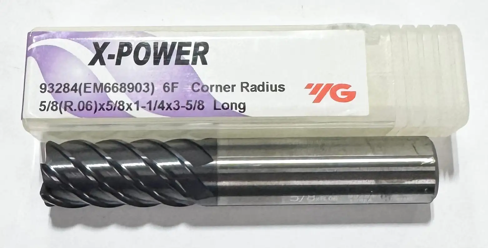 YG 5/8" Carbide End Mill 6 Flute Long Length AlTiN Coated .060" Radius