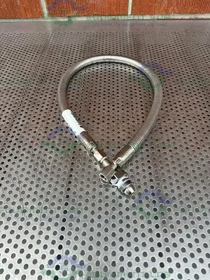 USED AIRGAS STAINLESS STEEL FLEXIBLE HOSE 39" W/ COMPRESSION FITTING, END ATTACHMENTS