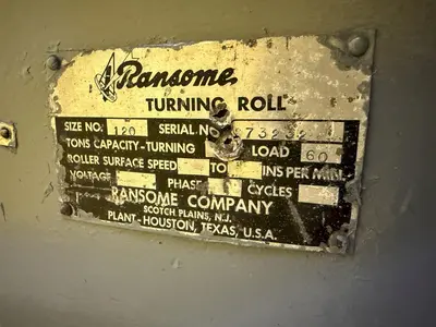 120 TON (240,000 LBS) RANSOME PANDJIRIS POWERED TANK TURNING ROLLS, POWER & IDLER: STOCK #23144