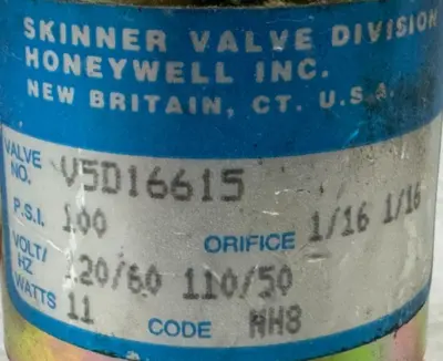 LOT OF 2 NEW SKINNER V5D16615 SOLENOID VALVES 100PSI 110/120V 11W