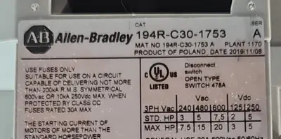 USED Allen-Bradley Allen Bradley 194R-C30-1753