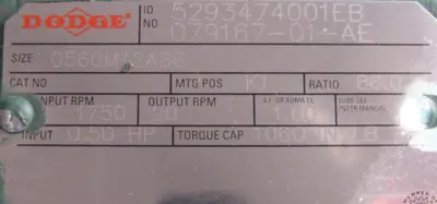 NEW DODGE 056CM12A86 REDUCER 86:1 079167-01-AE 7/8" DIA.