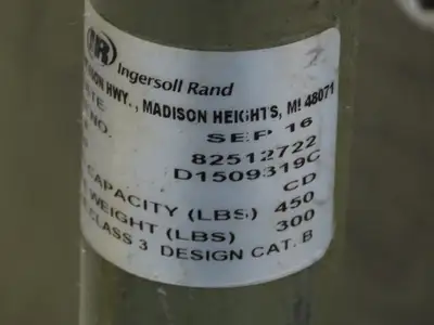 Ingersoll Rand D1509319C Pneumatic Drum Handler Tipper Air Control Hoist Lift