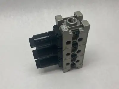 USED SMC MODULAR 3-REGULATOR MANIFOLD 1/4" NPT