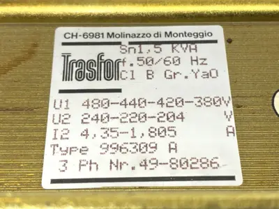 USED TRASFOR TRANSFORMER 3-PHASE TYPE 996 309 A
