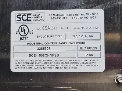 NEW SAGINAW CONTROL & ENGINEERING SCE-1008CHNFSS