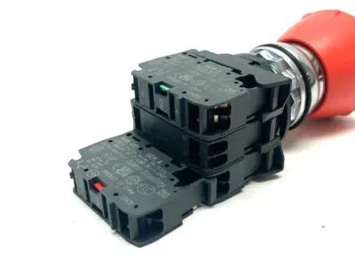 USED ALLEN-BRADLEY ILLUMINATED 22MM EMERGENCY TWIST-TO-RELEASE PUSHBUTTON ASSEMBLY