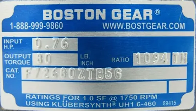 NEW BOSTON GEAR F72680ZTB5G SPEED REDUCER RATIO 1094:1 569979B