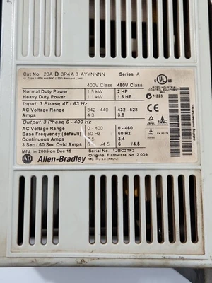 USED Allen-Bradley 20AD3P4A3AYYNNNN