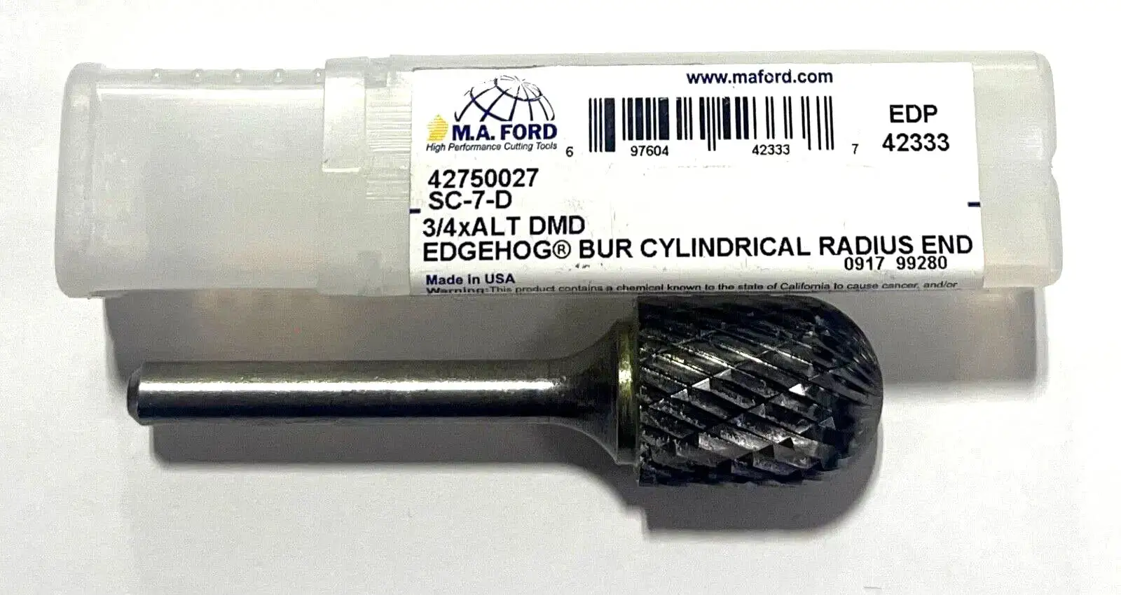 M.A. Ford 3/4" Carbide Burr SC-7 Cylindrical Radius End Double Cut USA Made