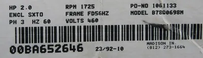 NEW RELIANCE ELECTRIC B78Q0698M-ST MOTOR B78Q0698MST 2HP 3 PHASE 460V 1725 RPM