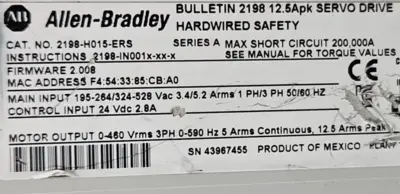 Allen Bradley 2198-H015-ERS Ser A Kinetix 5500 Servo Drive (BIN2.2.2)