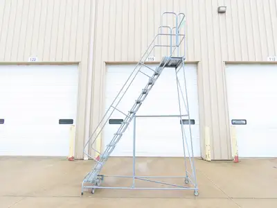 Cotterman Metal Rolling Ladder 12-Step 10'H Platform 24x7"Tread 162"H 32"W 450Lb