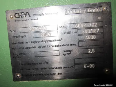 Used WESTFALIA AD-0509 Decanter Centrifuges Illinois US | Aaron Equipment #84553