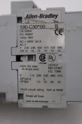 AB Allen-Bradley 100-C30*00 Series-B 600VAC Contactor STOCK H1193A