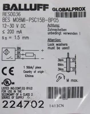 NEW BALLUFF BESM08MI-PSC15B-BP05 PROXIMITY SWITCH 224702 BESM08MIPSC15BBP05