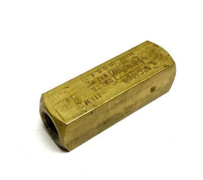 USED PARKER COLORFLOW INLINE CHECK VALVE BRASS, HYDRAULIC, 2000PSI