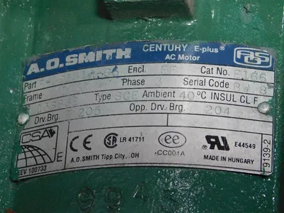 A.O. Smith F-391319-63 AC Motor 2HP 1740 RPM 230/460V 5.8/2.9A Pulley Shaft Used