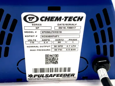 XP030LFHXG19 | Chem-Tech  Pulsafeeder Chemical Metering Pump 115VAC 30 GPD 4.7 LPH - Used
