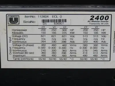 Unico 2400 AC Modular Inverter Drive 300HP 3Ph 460V 112604 ECL0