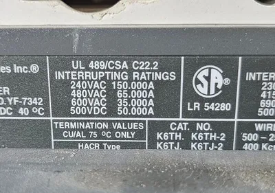 ABB S6H SACE S6 600VAC 500VDC 3 Pole Breaker. Loc5E-25