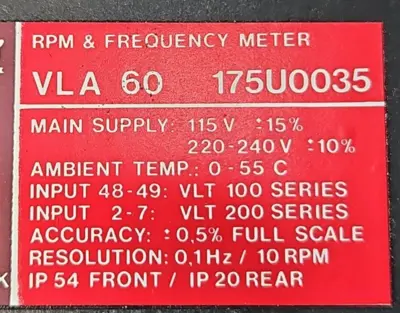 DANFOSS VLA 60 175U0035 FREQUENCY / RPM METER. Loc3D-23