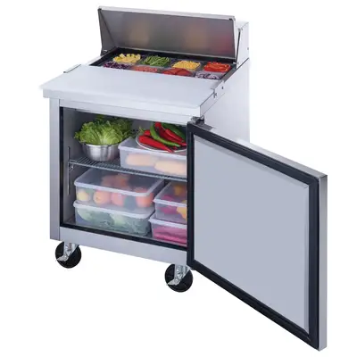 New | in-Stock Dukers New Dukers DSP29-8-S1 1-Door Commercial Food Prep Table Refrigerated in Stainless Steel Food Prep Tables Illinois US | Falcon Restaurant Supply #1376251