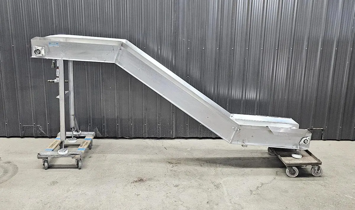 Used Belt Conveyor, 12’’ Wide X 124’’ Long, Cleated Belt