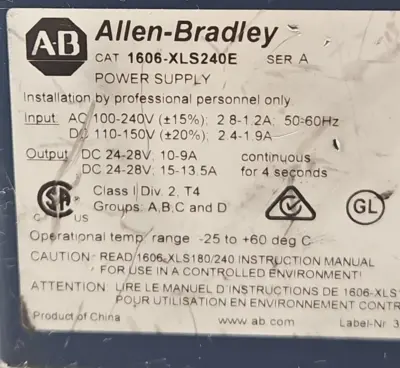 Allen-Bradley 1606-XLS240E Ser A Power Supply DC24V/10A (BIN642)