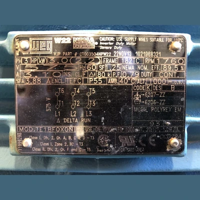 WEG 3HP Inverter Duty/Severe Duty Motor