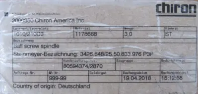 NEW CHIRON 1178668 BALL SCREW SPINDLE 3426.548/25.50.833.976 P3P