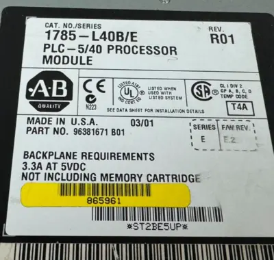 USED ALLEN BRADLEY 1785-L40B/E PROCESSOR PLC-5/40 REV. R01 1785-L40B