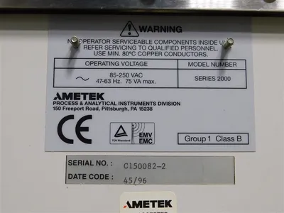 Ametek Series 2000 Thermox Flue Gas Monitor 85-250 VAC 47-63 Hz 75 VA Max. Used