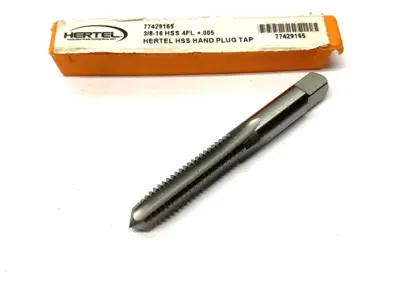 USED HERTEL STRAIGHT FLUTE TAP: 3/8-16 UNC, 4 FLUTE, PLUG CHAMFER, HIGH-SPEED