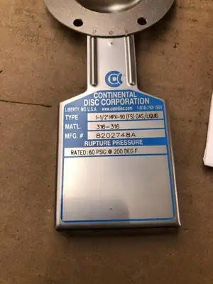 Continental Disc Corp. HPX-90 1-1/2″ 316SS Rupture Disc 60PSIG 200°F -NIB
