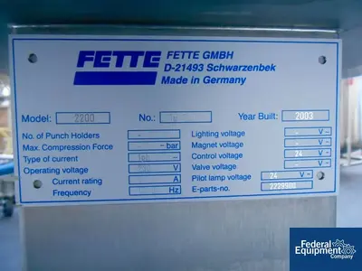 USED Fette Fette Control Console, Model 2200