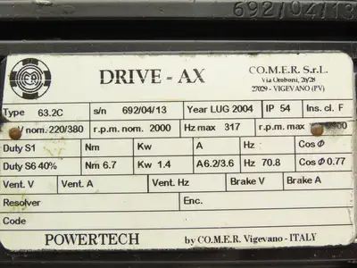 CO.M.E.R Powertech Drive AX 63.2C AC Servo Motor 220/380V 3PH  -Loud Shaft-