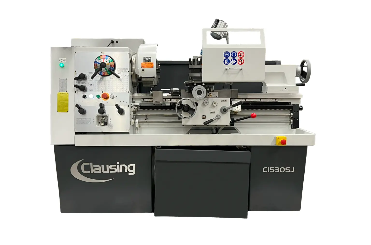 2025 Clausing C1530FSJ –Geared Head Lathe with 15.25” Swing over Bed, Straight Bed Engine Lathe w/ Foot Brake