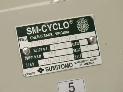 Sumitomo SM Cyclo Gearmotor 5:1 Ratio 350rpm 1Hp 240/480V 3PH 80M TC-FXPA