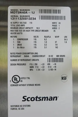 SCOTSMAN 500LBS AIR COOLED ICE MAKER/ WATER DISPENSER (NUGGET ICE) MODEL MDT5N40A-1J