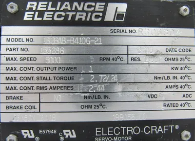 USED RELIANCE ELECTRIC 1326AB-B410G-21 SERVO MOTOR 155286 1326ABB410G21