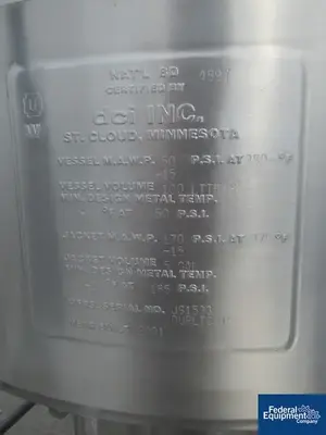USED DCI 100 Liter DCI Jacketed Receiver, 316 S/S, 50/170#