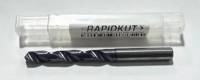 RapidKut 7.60mm Solid Carbide Drill 5xD TiAlN Coated 2 Flute 140 Deg Point