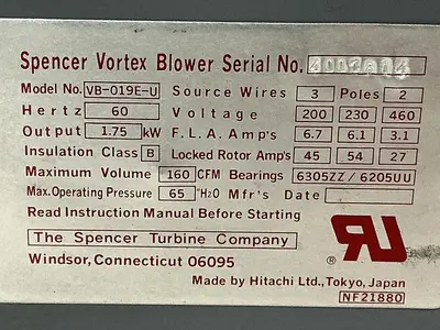 USED SPENCER VORTEX VB-019E-U