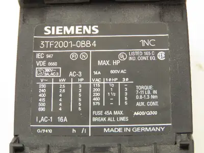 Siemens 3TF2001-0BB4 Contactor Block Diode Set 16A 600VAC 5HP Lot of 3