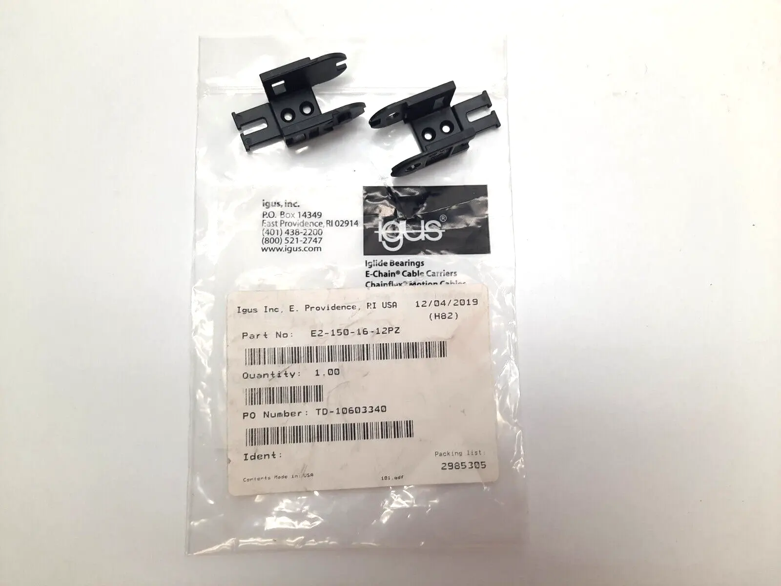 E2-150-16-12PZ,TD-10603340 | Igus E2-150-16-12PZ Iglide Bearings, E-Chain Cable Carriers LOT OF 2 - New