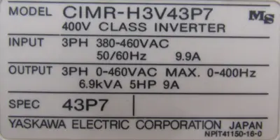 REFURBISHED YASKAWA CIMR-H3V43P7 AC DRIVE VARISPEED 616H3 5HP CIMRH3V43P7
