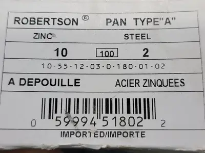 No. 10 x 2" Square Pan Head Screws Zinc Steel (Box of 195)