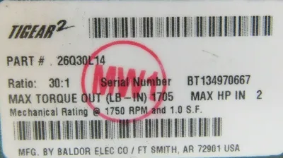 NEW BALDOR 26Q30L14 GEAR REDUCER 30:1