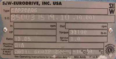 NEW SEW EURODRIVE KA97BAD6 GEAR REDUCER 13.85:1